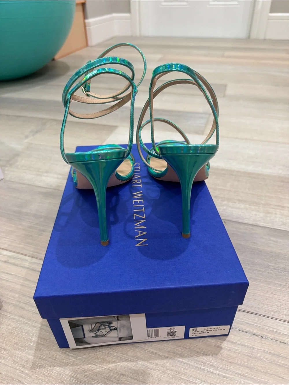 Stuart Weitzman: Brand New — Holographic Teal Strappy High Heel Sandals Size 9